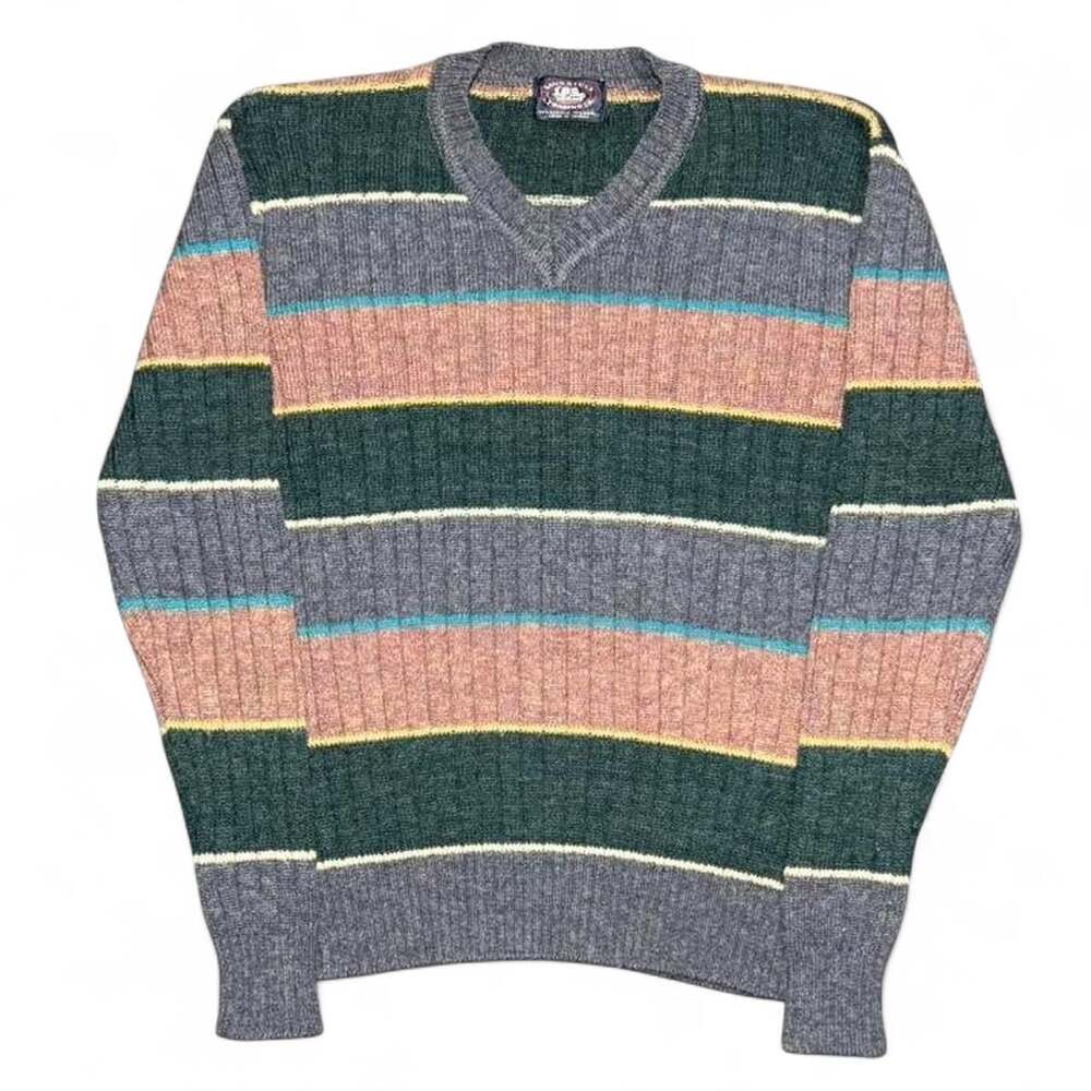 Vintage Saugatuck Trading Co Striped V-Neck Sweater Multi-Color M